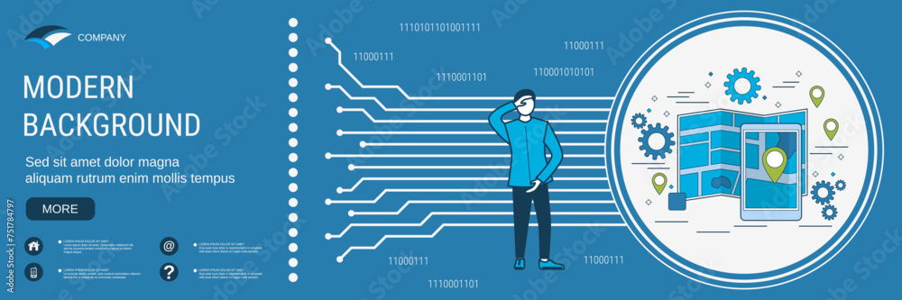 Digital technology banner vector design template. Mobile navigation concept Digital technology banner vector design template. Mobile navigation concept