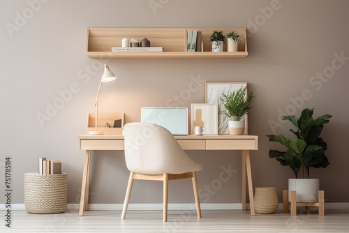 Serene Indoor Plant Workspace: Minimalist Home Office Desk Inspirations