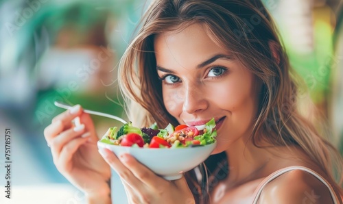 A beautiful woman is eating...