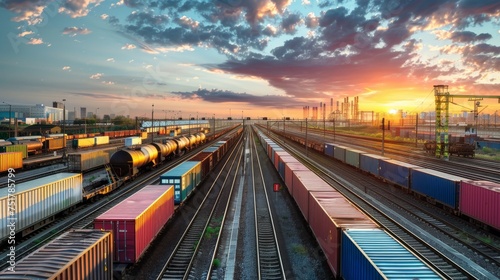 Busy Train Yard With Many Train Cars