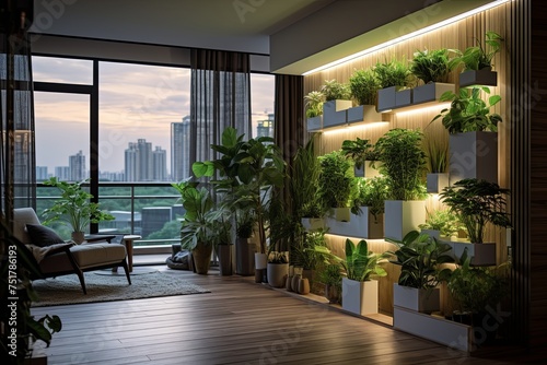 Smart Living  Green Apartments with Voice-activated Lighting Systems and Indoor Plants