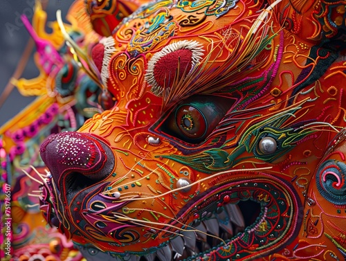 A vibrant and intricately decorated dragon mask