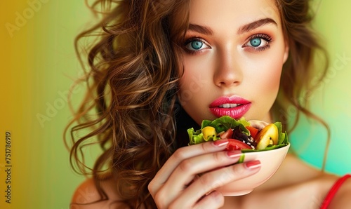 A beautiful woman is eating...