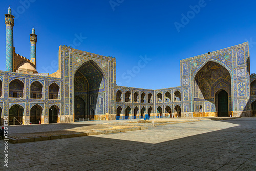 Iran. Isfahan. Imam Mosque (also known as Shah Mosque, Jame Abbasi Mosque), one the most beautiful mosques in Iran (UNESCO World Heritage Site), built the early 17th century - view of the courtyard