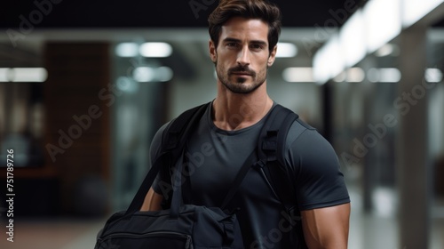 A man in a fitness facility, holding a gym bag, embodying a proactive and disciplined mindset toward exercise.