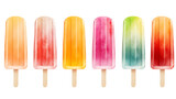 Set of Unique Colorful Summer Popsicles Isolated on Transparent Background, (PNG).