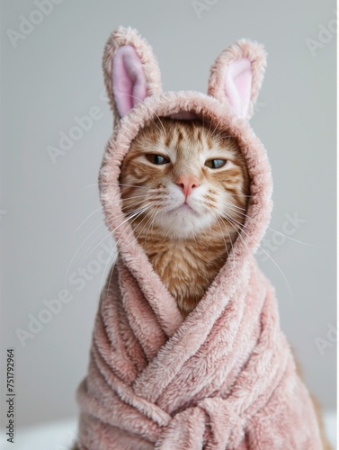 A cat dressed in a cozy bunny costume
