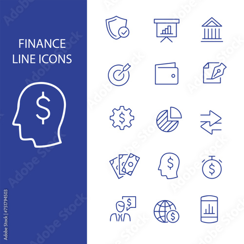 set of finance vector line icons