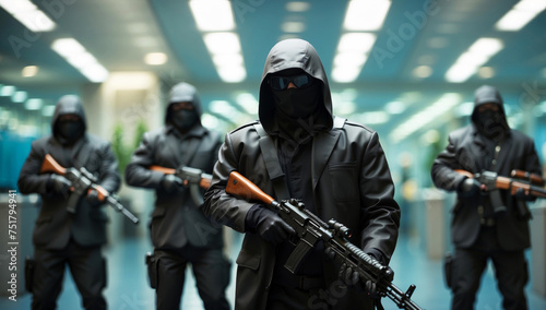 Terrorists position themselves with their weapons