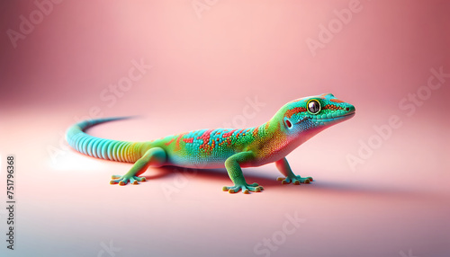 Colorful gecko lizard on a pink background