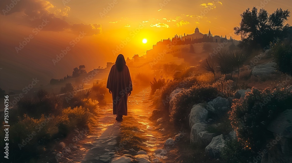 Fototapeta premium Journey of Solitude: A Sunset Stroll