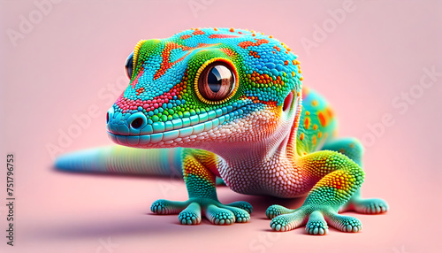 Colorful gecko lizard on a pink background