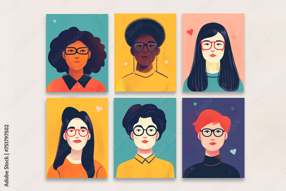 Design collection of personalized employee appreciation cards with funky surreal face avatar drawings, set of digital character illustrations isolate in white background, A set of caricature portraits Design collection of personalized employee appreciation cards with funky surreal face avatar drawings, set of digital character illustrations isolate in white background, A set of caricature portraits