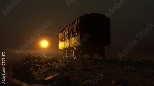 3D render of a shadowy caravan traversing the Silk Road a mafia of the ancient world smuggling goods between empires photo