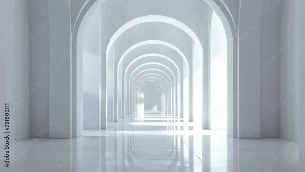 A long hallway with elegant arches, ideal for interior design projects. A long hallway with elegant arches, ideal for interior design projects.