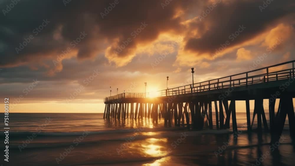 A beautiful sunset behind a pier on the beach. Ideal for travel and vacation concepts. A beautiful sunset behind a pier on the beach. Ideal for travel and vacation concepts.