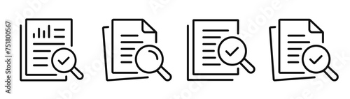 Audit document line icon set. Report symbol. Inspecting sign. Vector