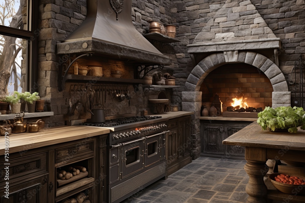 Rustic Stone Oven with Ornate Ironwork: Grey Stone Oven Designs Rustic Stone Oven with Ornate Ironwork: Grey Stone Oven Designs
