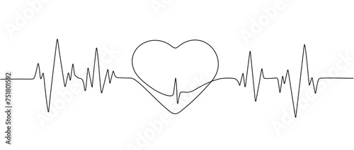 Continuous single line drawing heart pulse icon. Heartbeat Logo , Cardiogram. One line heartbeat graph. Vector graphic illustration