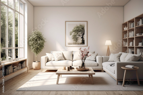 Timeless Scandinavian design with a neutral color palette, creating a serene and tranquil living space. © Khalidd