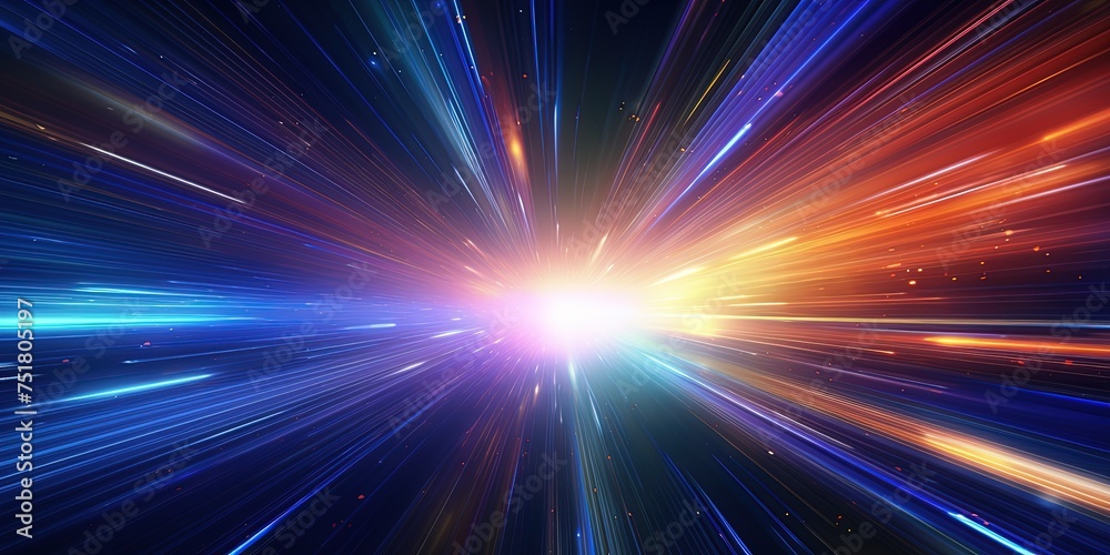 Light speed, hyperspace, space warp background. colorful streaks of light gathering towards the event horizon.