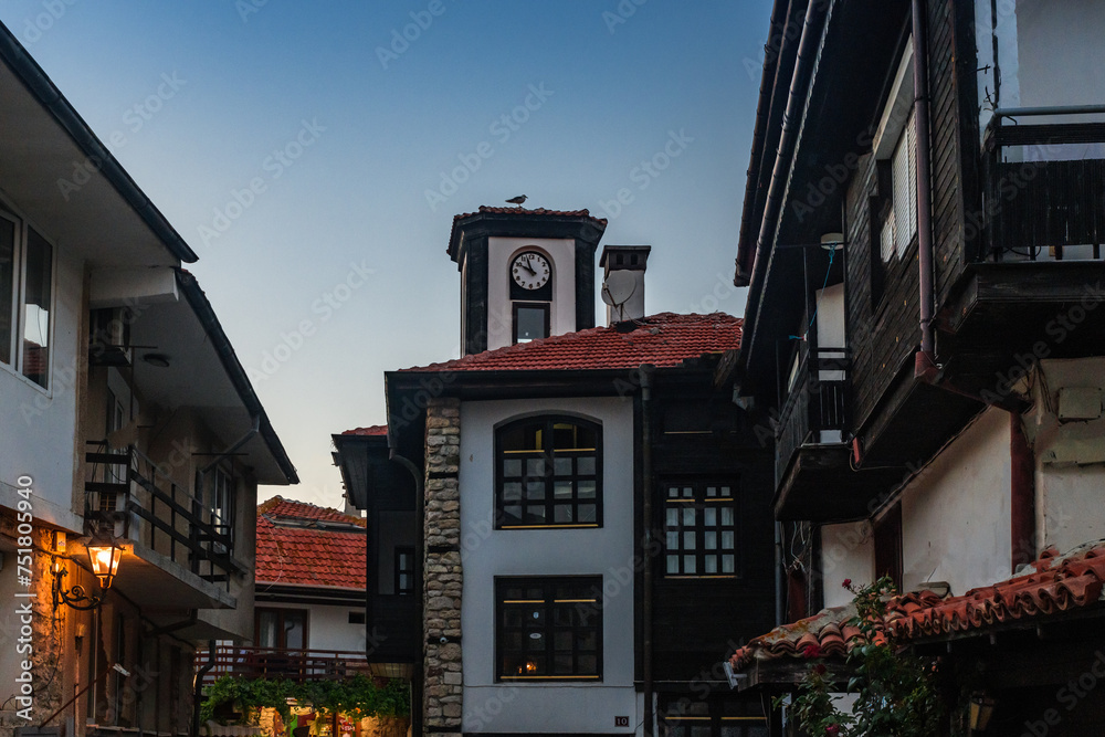 Sunset scene in Nessebar, the historical landmark in Bulgaria