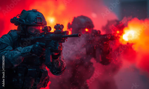 Spec ops police officers SWAT in the fire photo