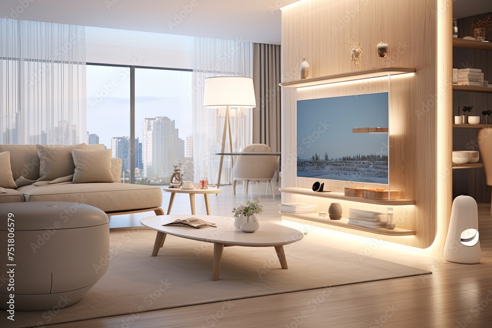 Smart Furniture: Gadgets Galore in the Spacious Living Room with Integrated Smart Assistant Floor Lamp Smart Furniture: Gadgets Galore in the Spacious Living Room with Integrated Smart Assistant Floor Lamp