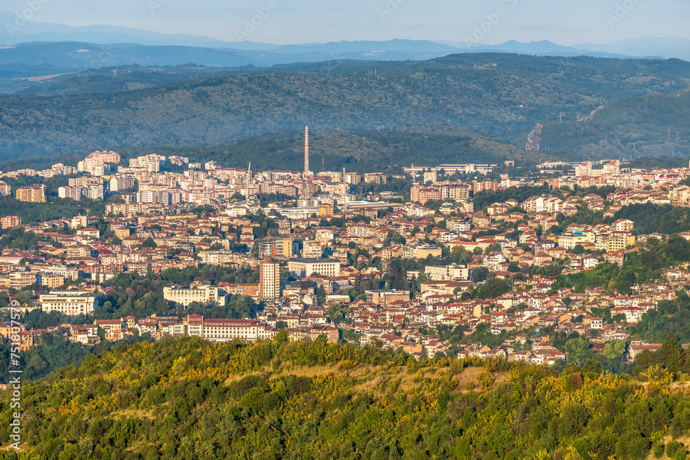 Aerial view with Veliko Tarnovo in Bulgaria panoramic scene