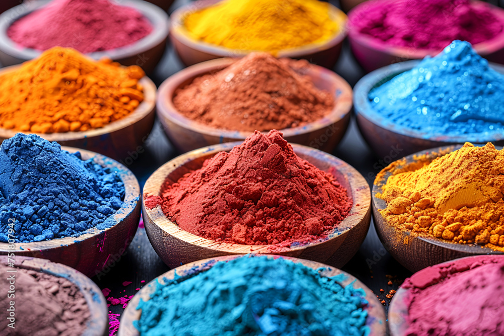 Holi background, colored powder on dark background with empty space for design. Holi background, colored powder on dark background with empty space for design.
