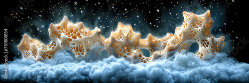 A test tube with a reaction of foam formation, where a bubble structure is formed as a result of