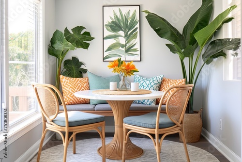 Sunny Nautical Breakfast Nook: Tropical Plants, Woven Placemats