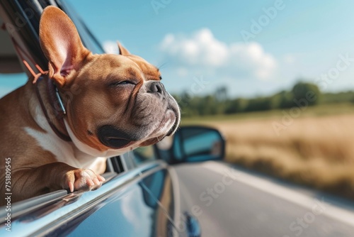 Cute purebred dog sitting in riding car