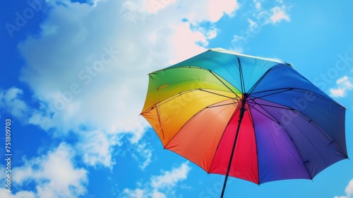 Rainbow umbrella on blue sky background