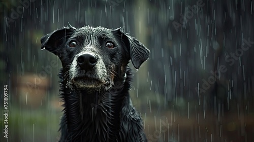 wet dog in the rain photo