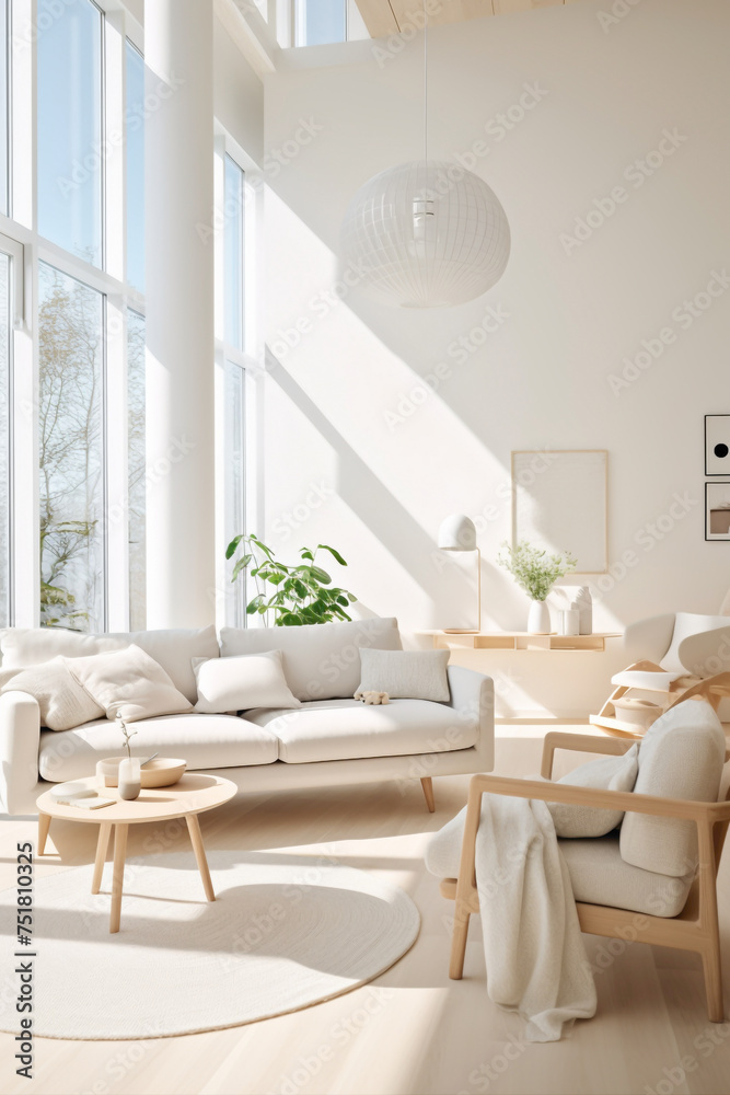 A bright and airy living space inspired by Scandinavian design principles, showcasing simplicity, functionality, and a touch of warmth.