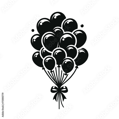 Black Silhouette of Bunch of Balloons with Ribbon