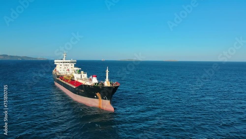 Wallpaper Mural Oil products tanker at anchored in the sea waiting loading in industrial port. Aerial Torontodigital.ca