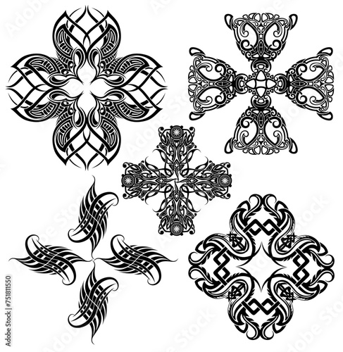 Abstract ethnic shapes in gothic style. Modern elements for typography, tattoo, poster, cover. Vector illustration