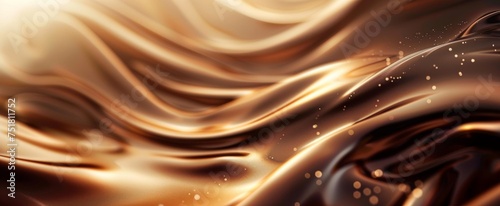Luxurious melted chocolate background with gold sugar beads, evoking rich and indulgent sensations. photo