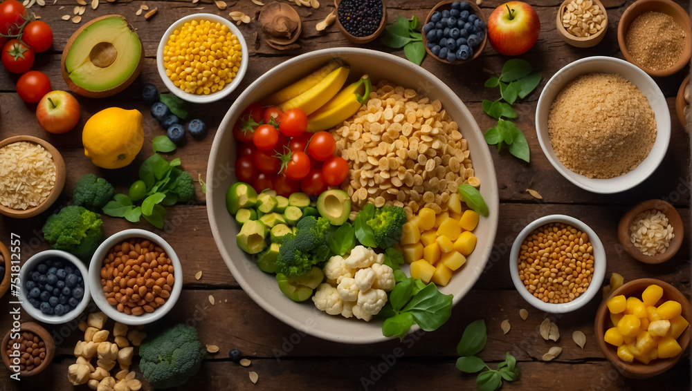 different  vegetables and cereals on the table