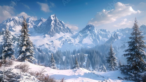 forest snowy pine mountains © vectorwin