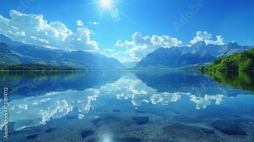 Lake Surrounded by Mountains Under Blue Sky