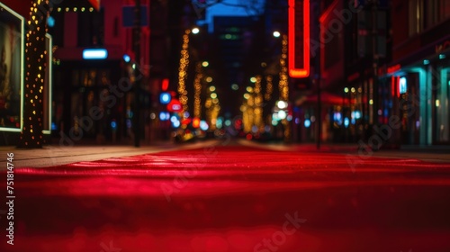 red carpet on the street at night with lights