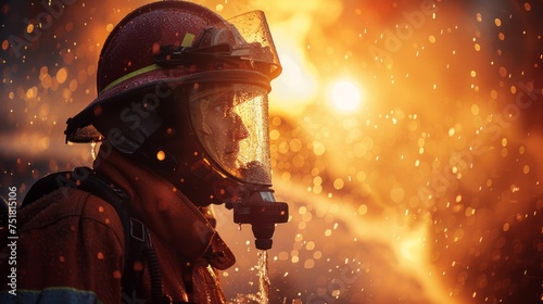 Firefighter Extinguishing Fire With Hose © yganko