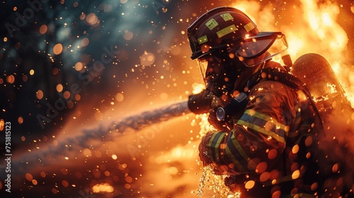 Firefighter Extinguishing Fire With Hose