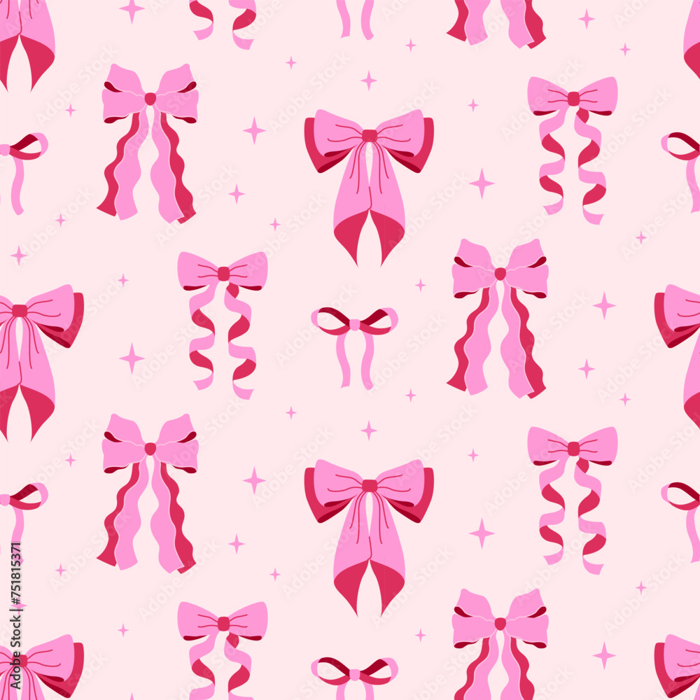 Seamless pattern bows and ribbons for hair. Flat vector illustration. Trendy bow weave. Cute vintage hairstyle elements tracery Seamless pattern bows and ribbons for hair. Flat vector illustration. Trendy bow weave. Cute vintage hairstyle elements tracery