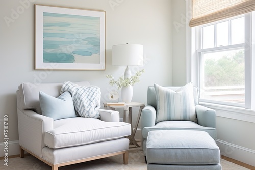 Serene Coastal Bedroom: Vinyl Seat Furnishings and Comfortable Textiles in Serene Colors © Michael