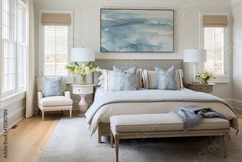 Serene Coastal Bedroom: Vinyl Seat Furnishings in Comfortable Textiles