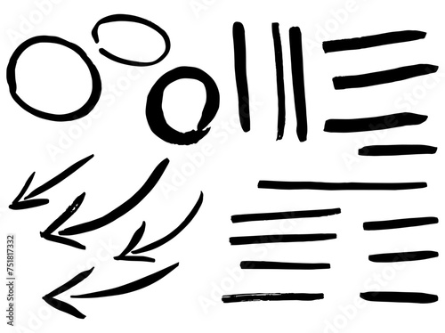 Highlights, arrows, markers, resources to compose a vector diagram. Isolated on a white background and hand painted. Frame, frame, blank for layout. Hand drawn with marker pen. Brush texture.